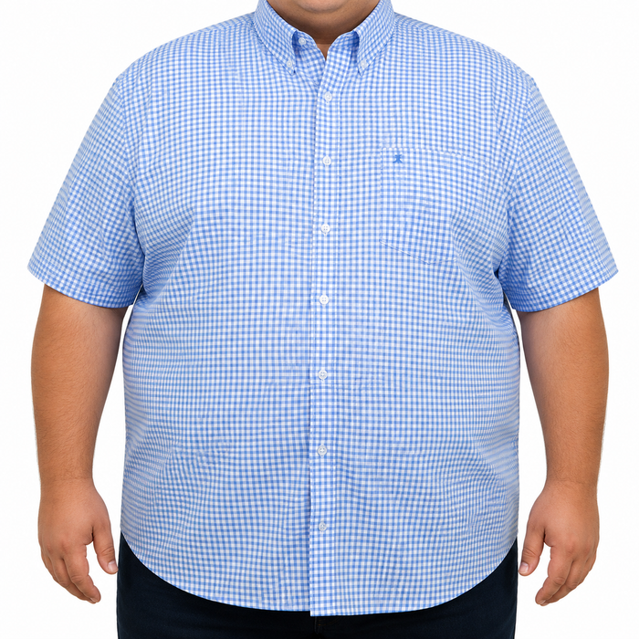 Camisa Cuadros Azul Manga Corta 100% Algodón Talla Extra 2615044