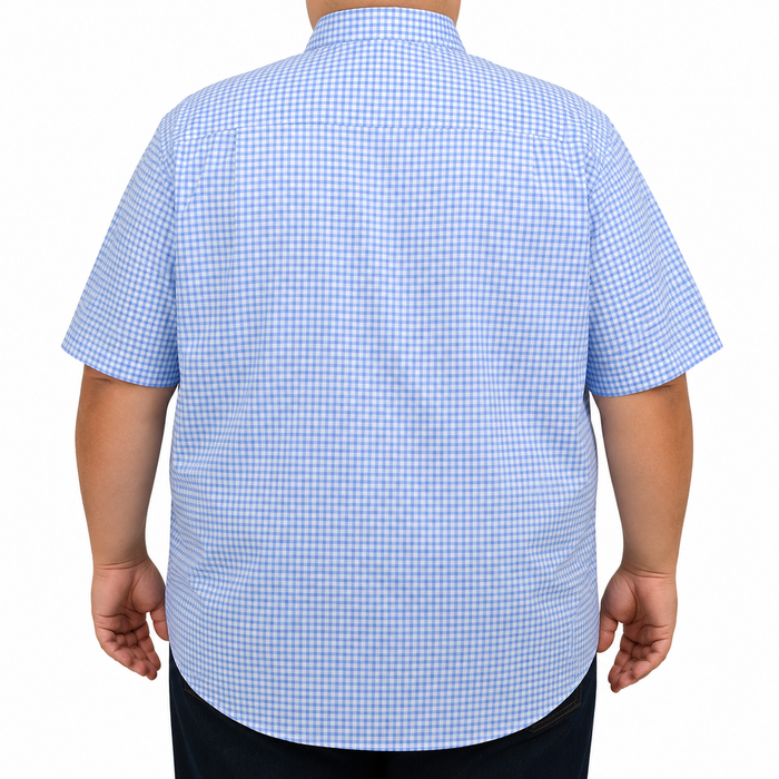 Camisa Cuadros Azul Manga Corta 100% Algodón Talla Extra 2615044
