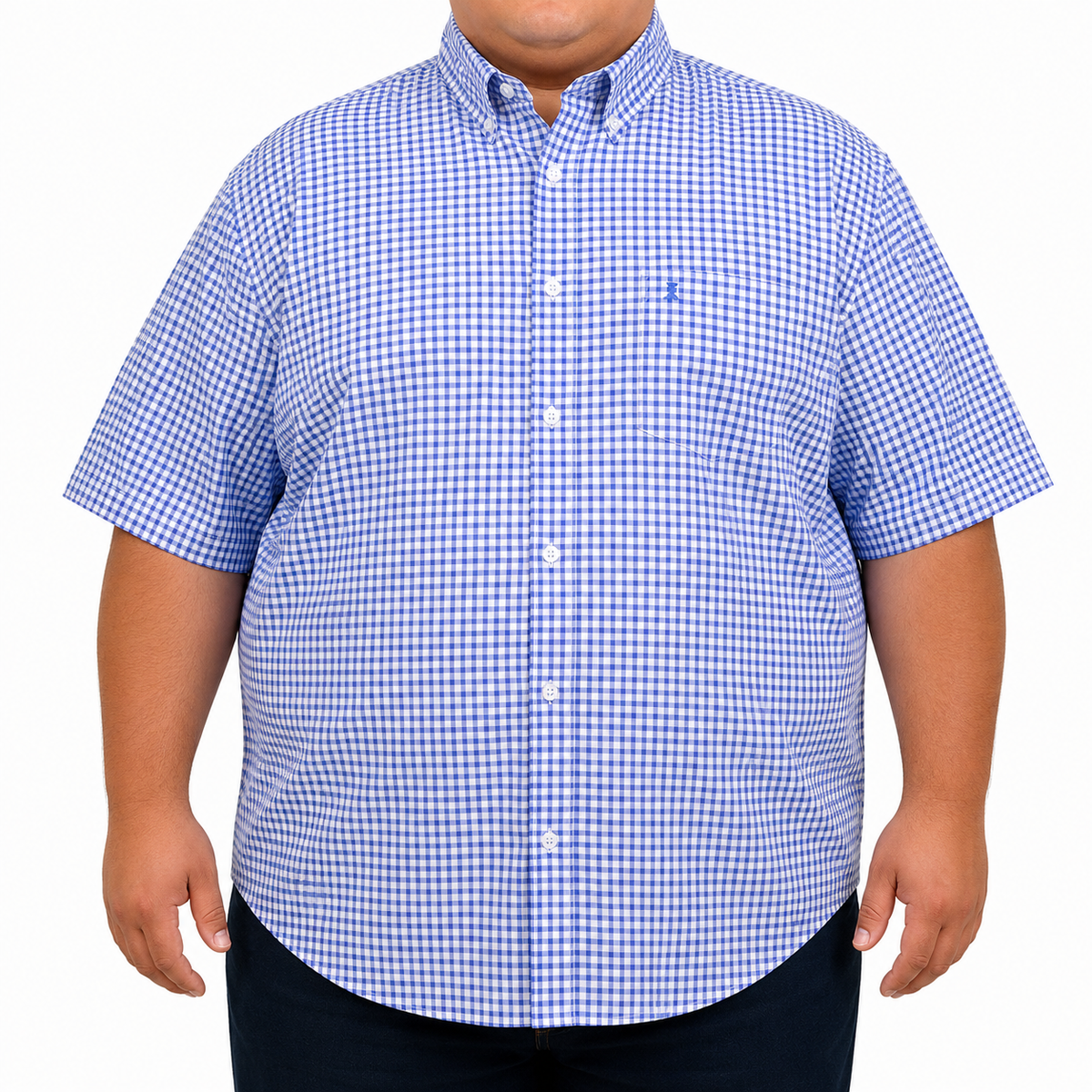 Camisa Cuadros Azul Manga Corta 100% Algodón Talla Extra 2615043