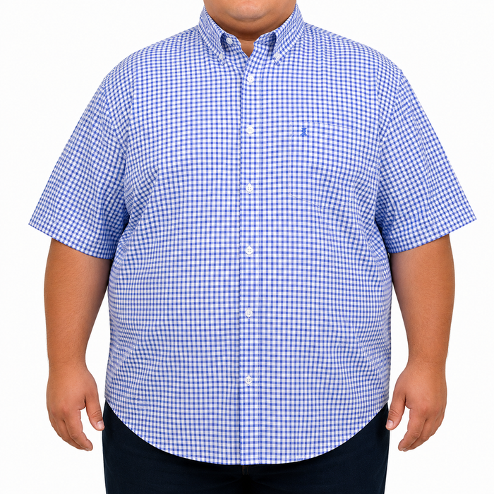 Camisa Cuadros Azul Manga Corta 100% Algodón Talla Extra 2615043