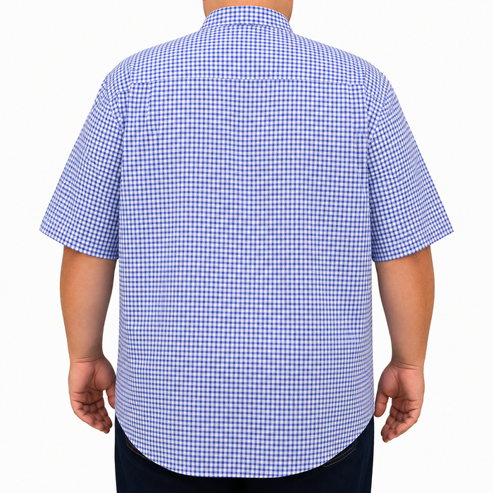 Camisa Cuadros Azul Manga Corta 100% Algodón Talla Extra 2615043