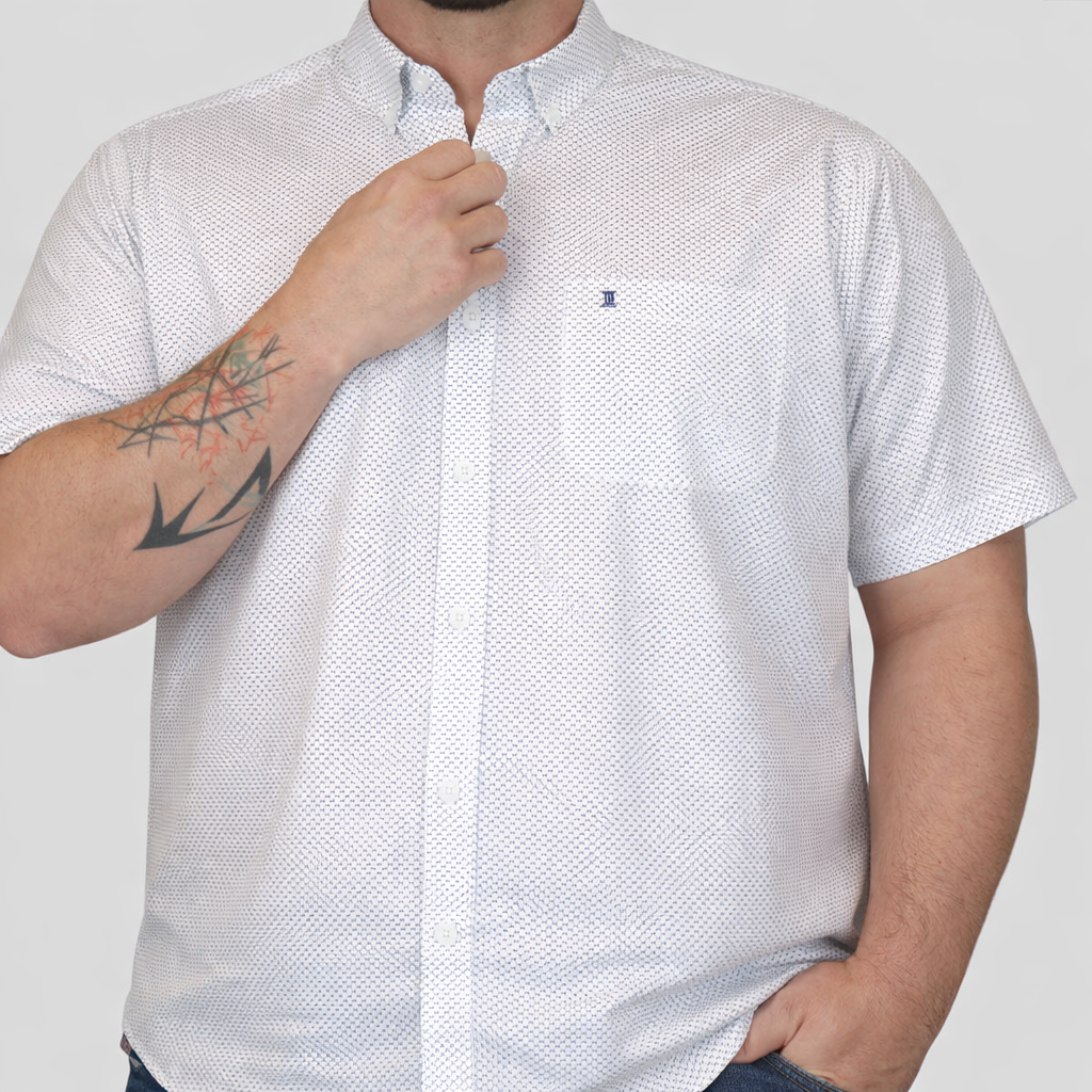 Camisa de Manga Corta Blanca con Estampado 100% Algodón para Hombre en Tallas Extras 2305181 - dioromx