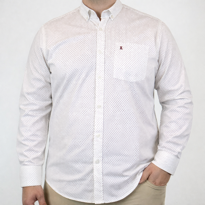 CAMISA MANGA LARGA BLANCO ESTAMPADO 100% ALGODÓN TALLA EXTRA 2303055
