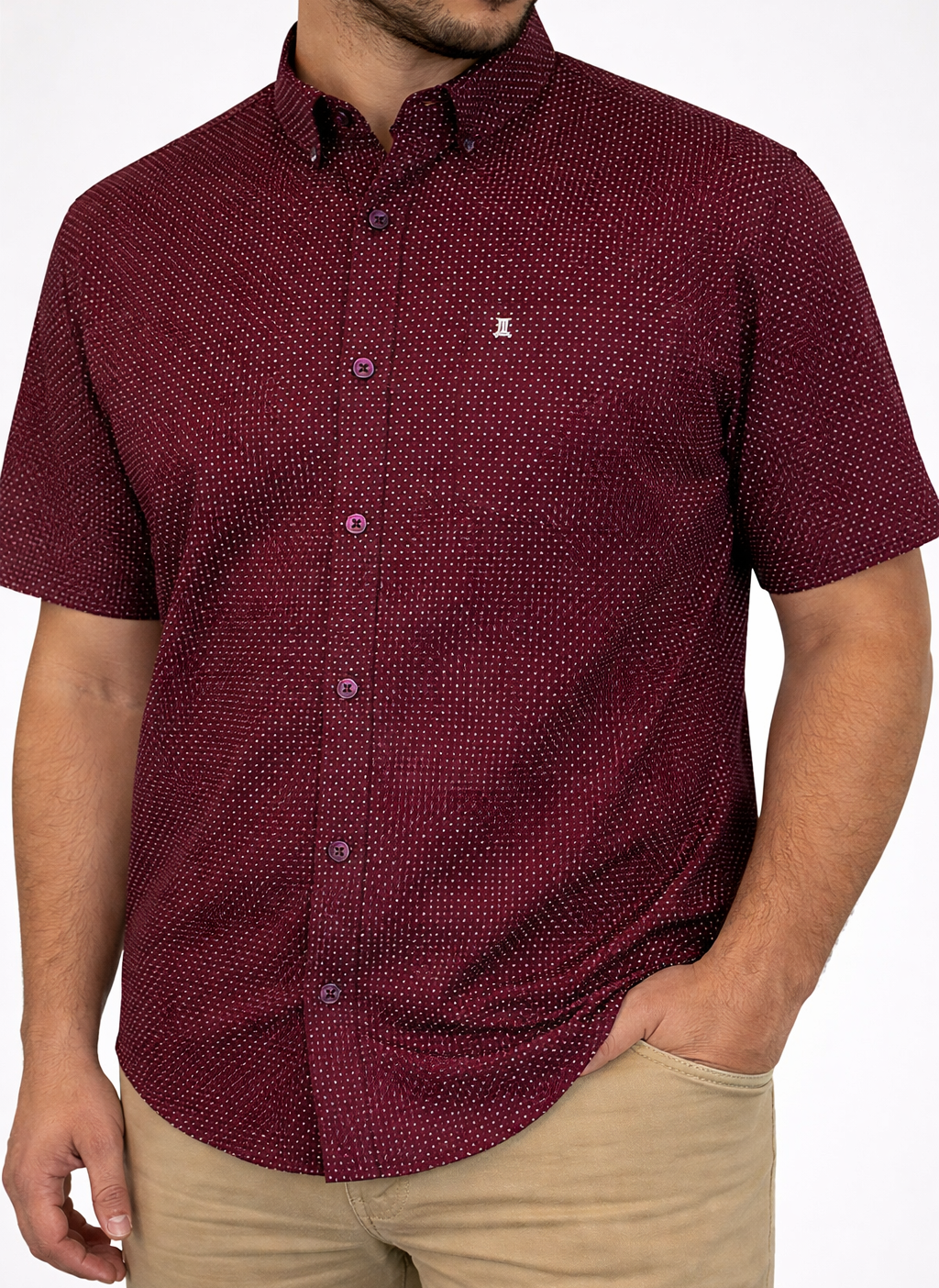 Camisa Para Caballero Estampado 100% Algodón Manga Corta Vino Talla Extra 2305185 - dioromx