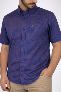 Camisa Manga Corta Azul con Estampado 100% Algodón para Hombre en Tallas Extras 2302048 - dioromx