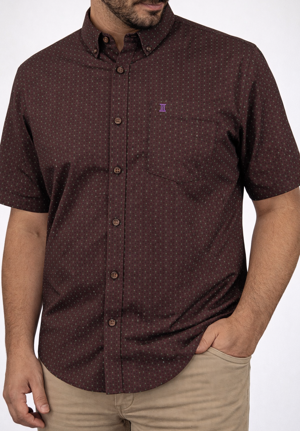 Camisa de Manga Larga Café con Estampado 100% Algodón Talla Extra 2311581 - dioromx