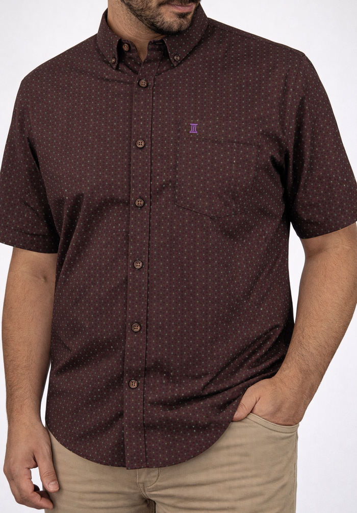 Camisa de Manga Larga Café con Estampado 100% Algodón Talla Extra 2311581 - dioromx