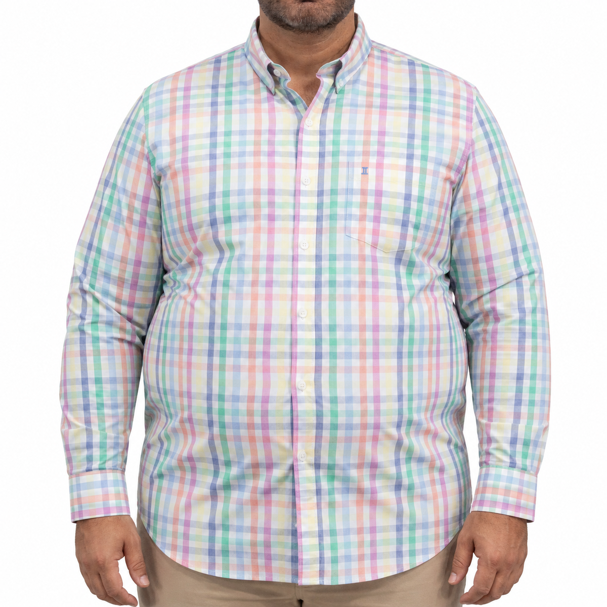 Camisa Cuadros Multicolor Manga Larga 100% Algodón Talla Extra 2608150