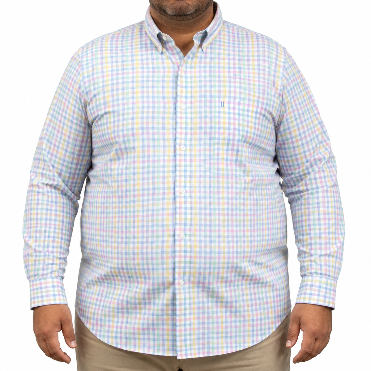 Camisa Cuadros Multicolor Manga Larga 100% Algodón Talla Extra 2608151