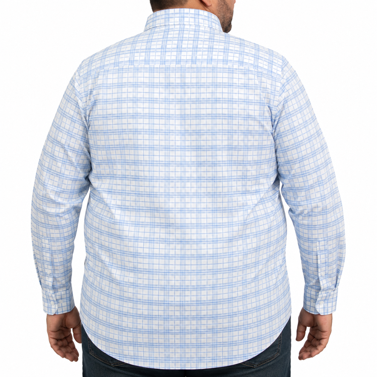 Camisa Cuadros Azul Manga Larga 100% Algodón Talla Extra 2607132