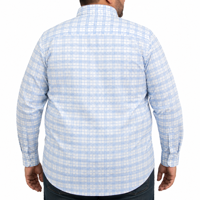 Camisa Cuadros Azul Manga Larga 100% Algodón Talla Extra 2607132