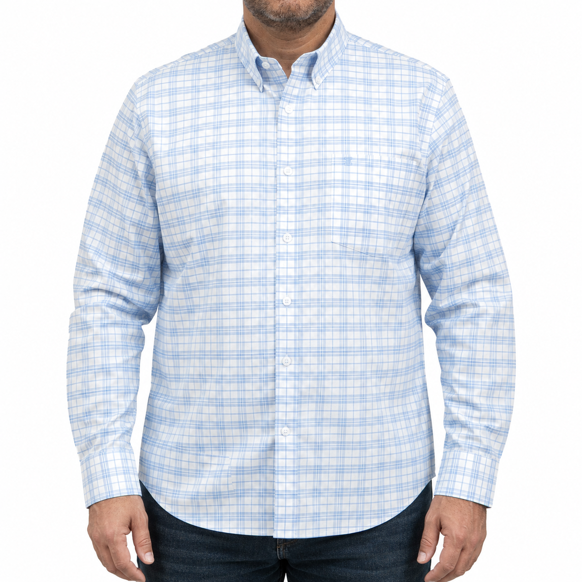 Camisa Cuadros Azul Manga Larga 100% Algodón Talla Extra 2607132