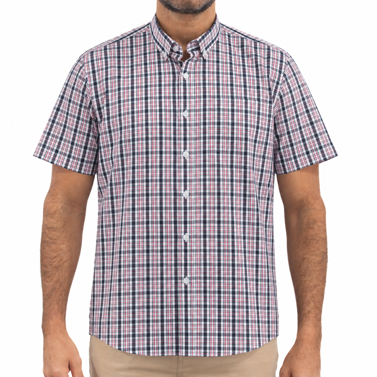 Camisa Azul de Cuadros con Manga Corta 2509205