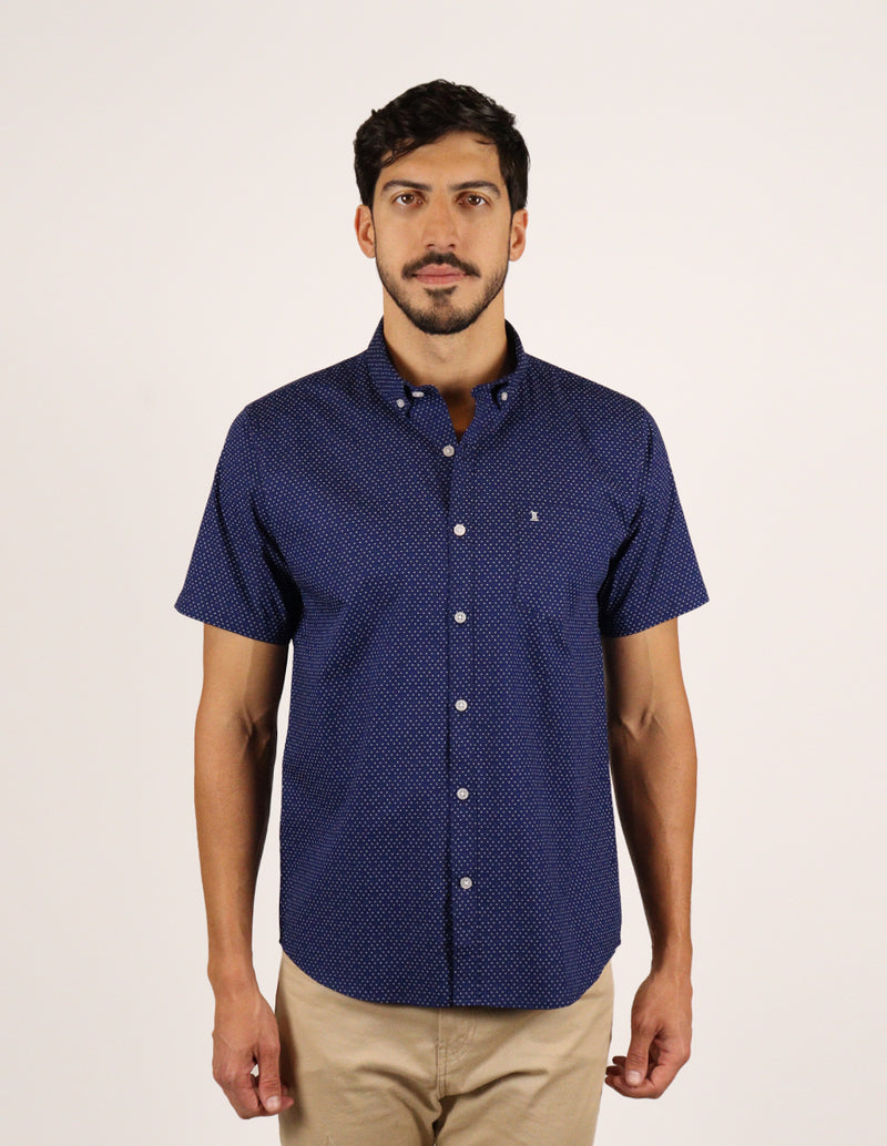 CAMISA MANGA CORTA AZUL ESTAMPADO 100% ALGODÓN  REF 2305184