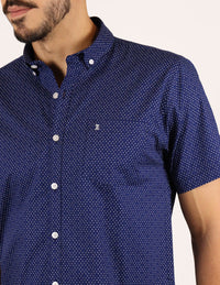 CAMISA MANGA CORTA AZUL ESTAMPADO 100% ALGODÓN  REF 2305184