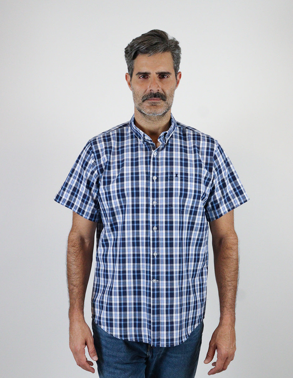 CAMISA MANGA CORTA AZUL CUADROS  REF 2306245