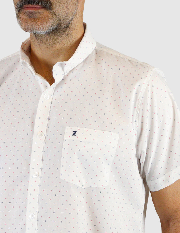 Camisa Manga Corta Blanco con Estampado | Marca Dioro para Hombre