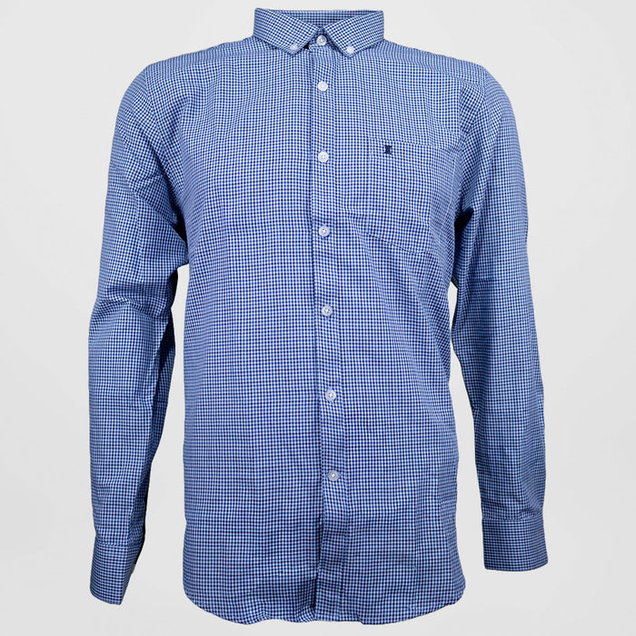 Camisa de Manga Larga Cuadros Azul 100% Algodón