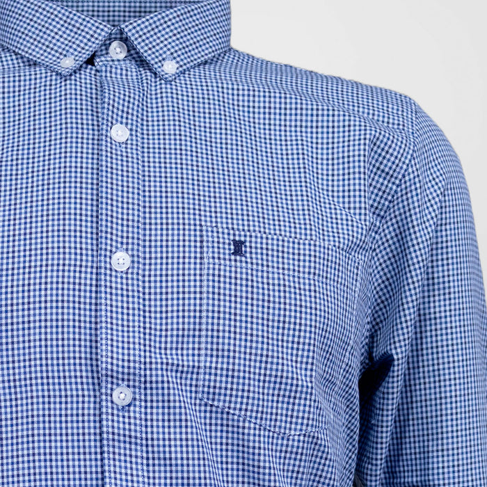 Camisa de Manga Larga Cuadros Azul 100% Algodón