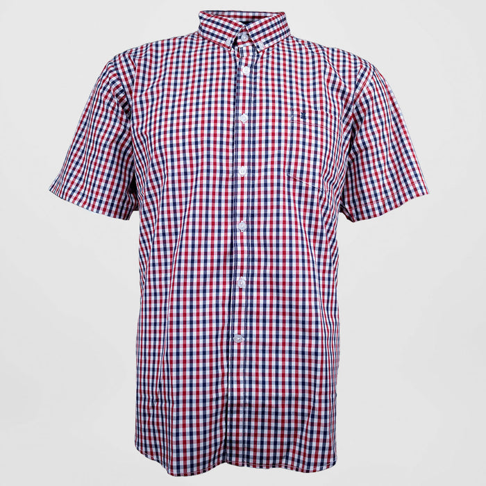 Camisa de Vestir Manga Corta Cuadros Rojos | Marca Dioro | 100% Algodón para Hombre