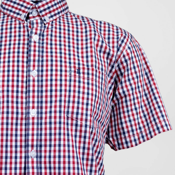 Camisa de Vestir Manga Corta Cuadros Rojos | Marca Dioro | 100% Algodón para Hombre