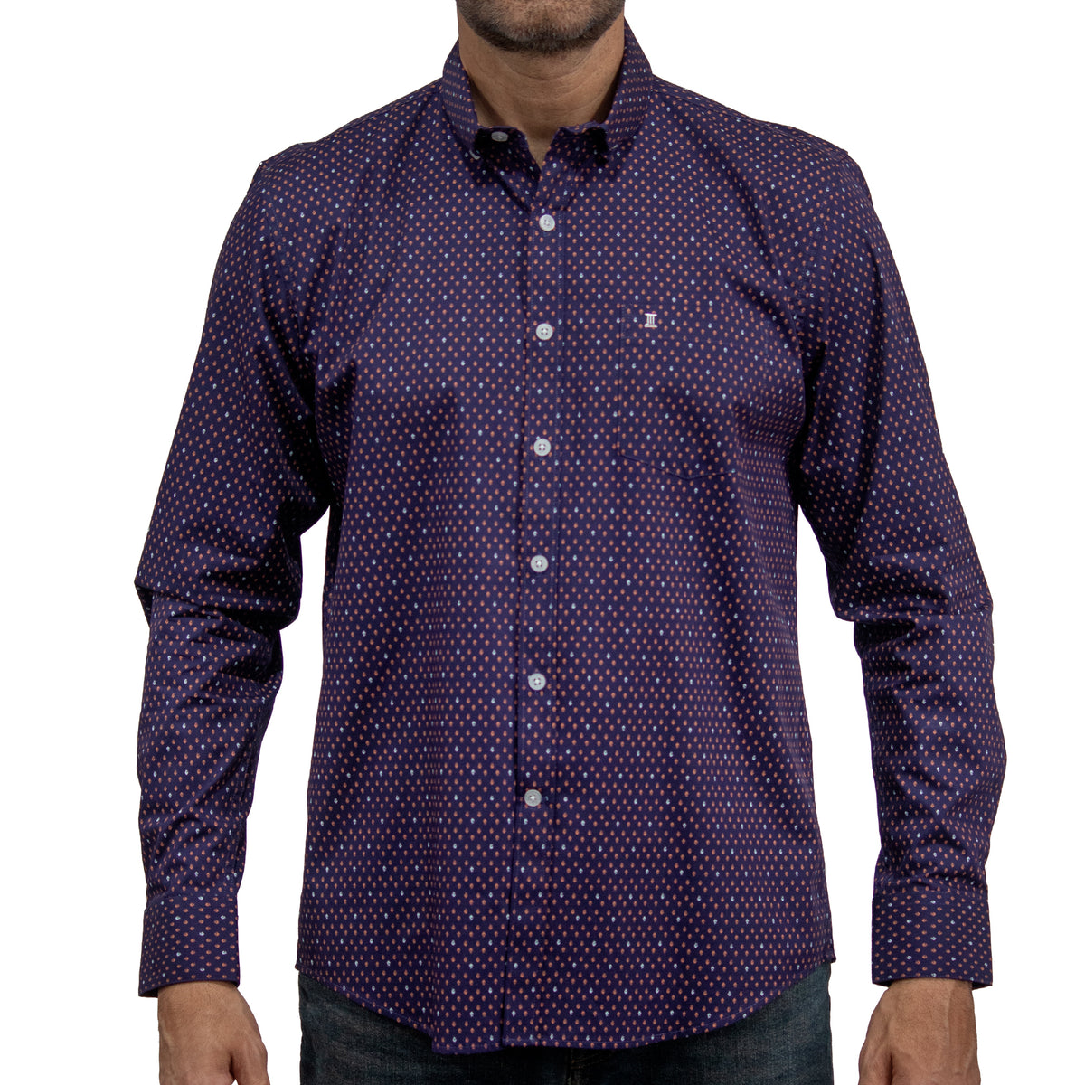 Camisa Morado Estampada Manga Larga 100% Algodón 2413041