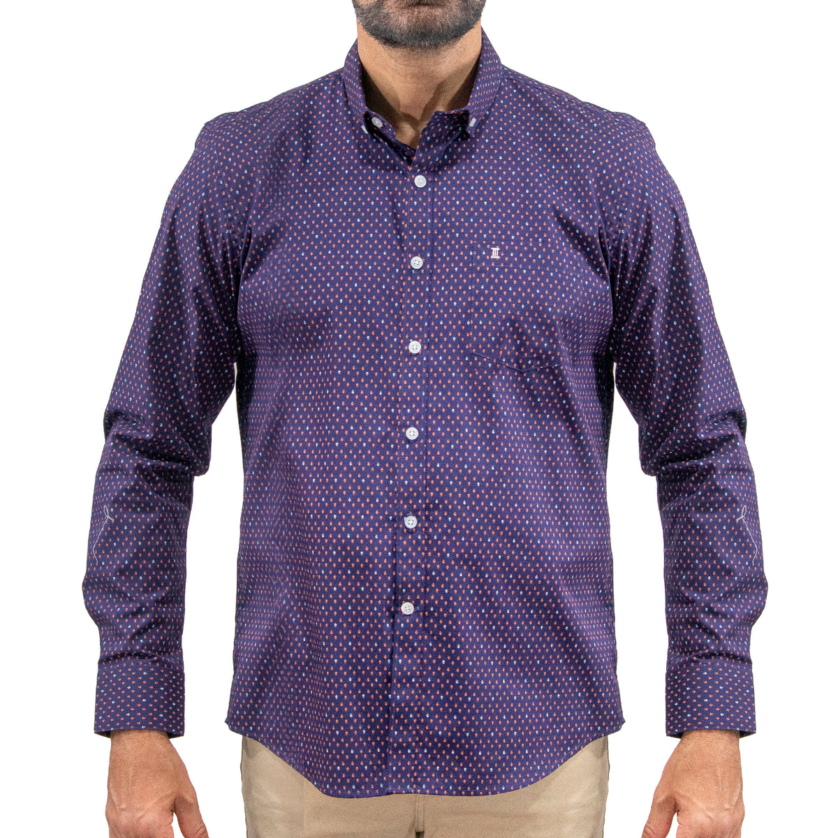 Camisa Morado Estampada Manga Larga 100% Algodón 2413041