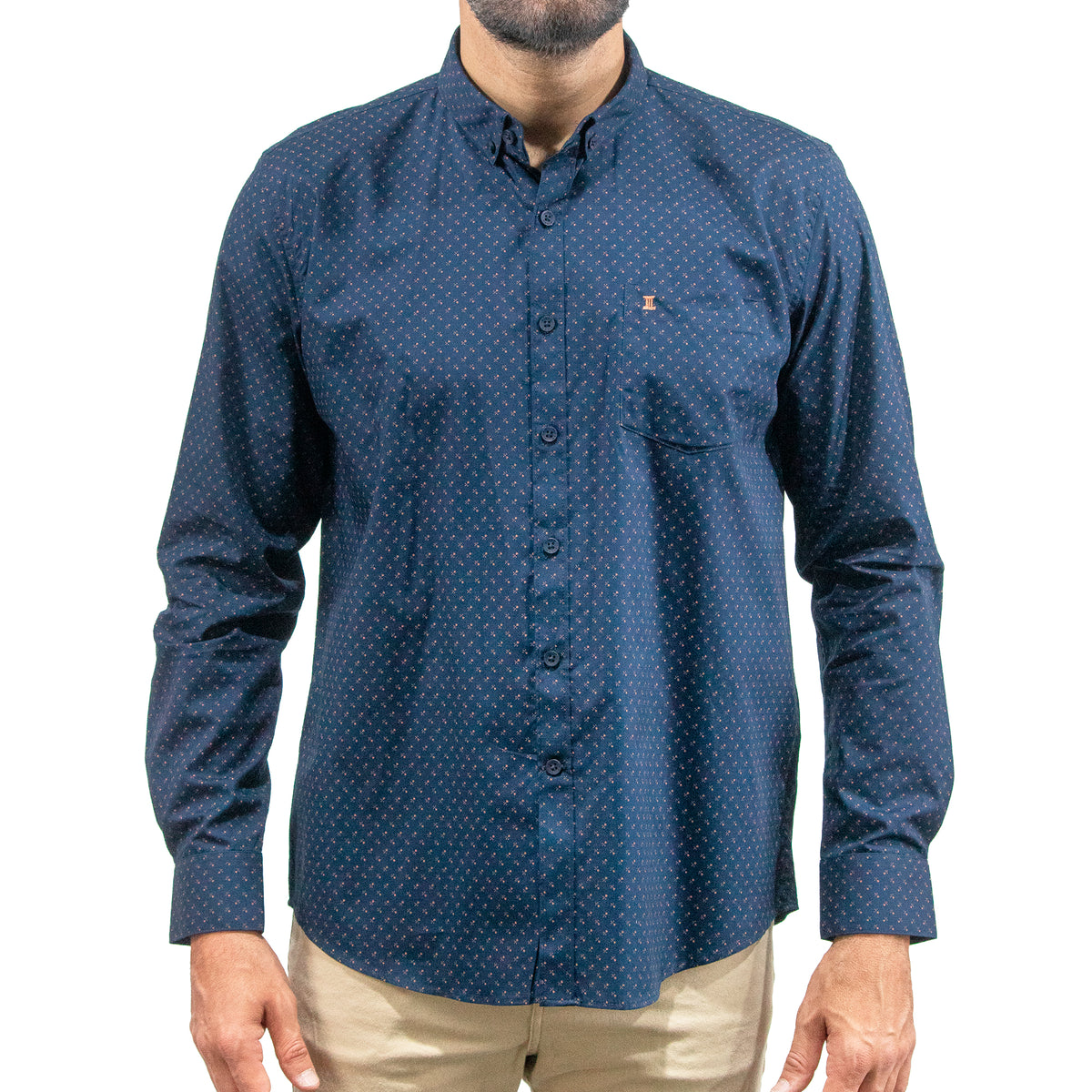 Camisa Estampado Azul Manga Larga 100% Algodón 2416084