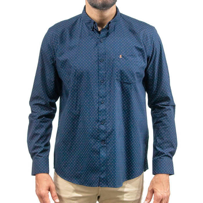 Camisa Estampado Azul Manga Larga 100% Algodón 2416084
