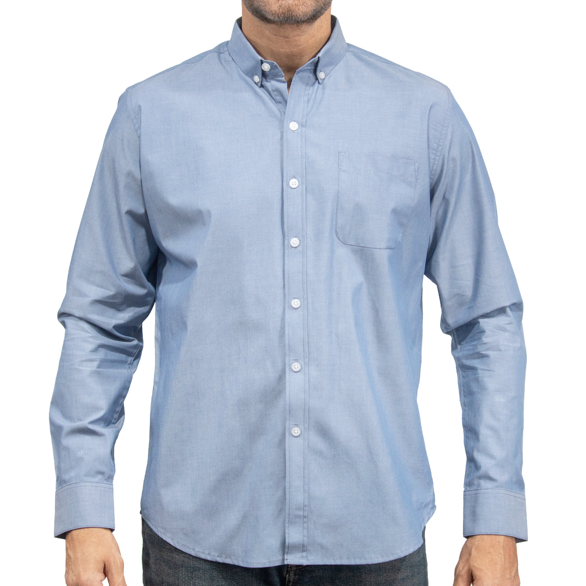 Camisa Azul Lisa Manga Larga 100% Algodón 2505062