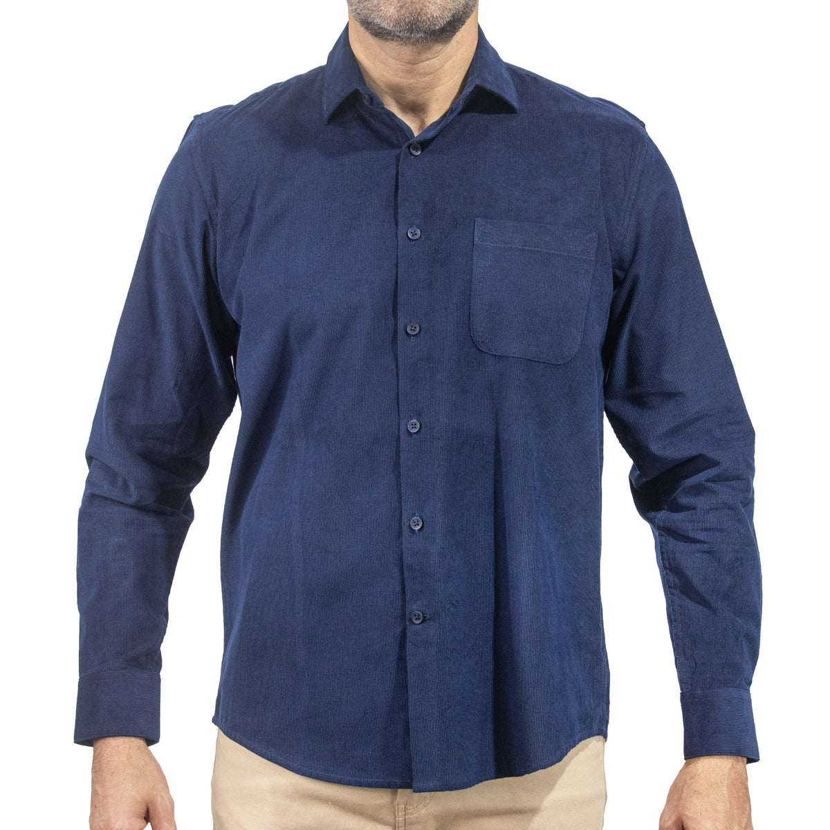 Camisa de Pana Lisa Azul Manga Larga 100% Algodón 2510225