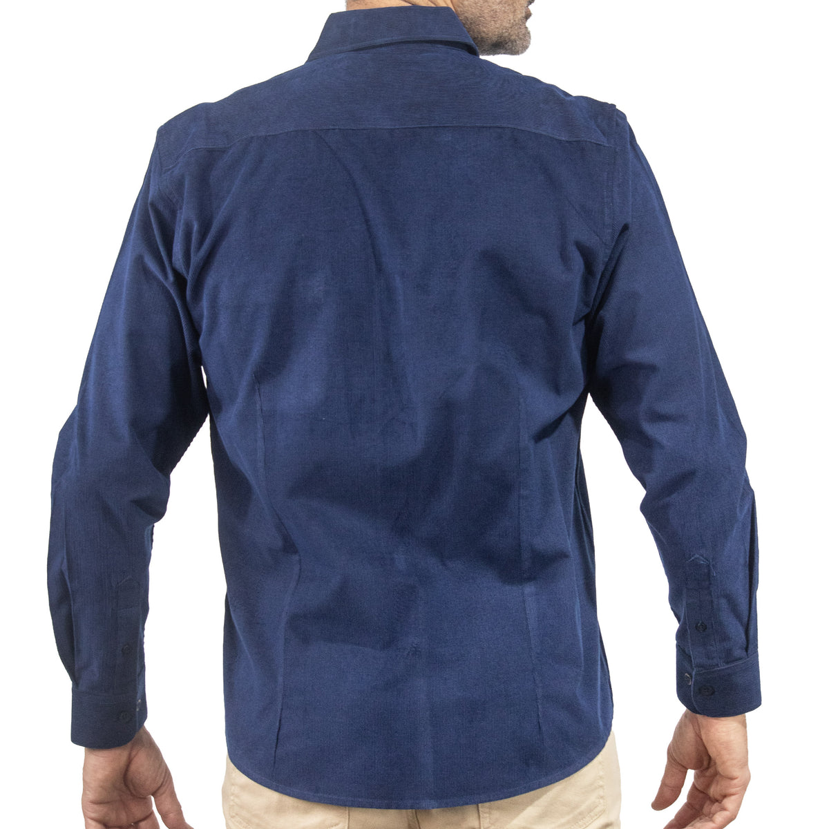 Camisa de Pana Lisa Azul Manga Larga 100% Algodón 2510225