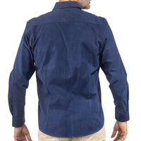 Camisa de Pana Lisa Azul Manga Larga 100% Algodón 2510225