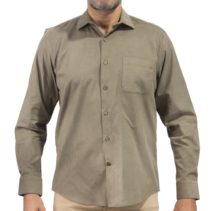 Camisa de Pana Lisa Verde Olivo Manga Larga 100% Algodón 2510226