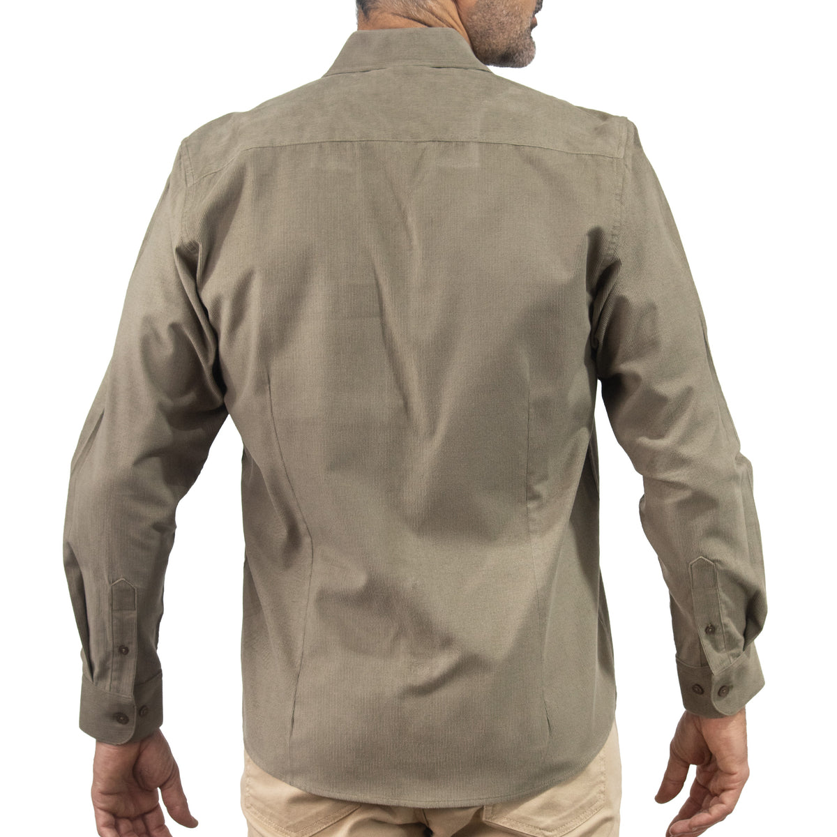 Camisa de Pana Lisa Verde Olivo Manga Larga 100% Algodón 2510226