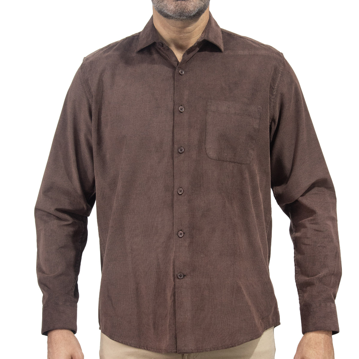 Camisa de Pana Lisa Café Manga Larga 100% Algodón 2510227