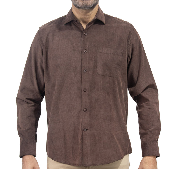 Camisa de Pana Lisa Café Manga Larga 100% Algodón 2510227