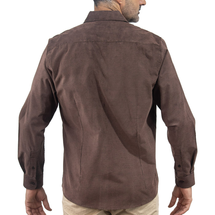 Camisa de Pana Lisa Café Manga Larga 100% Algodón 2510227