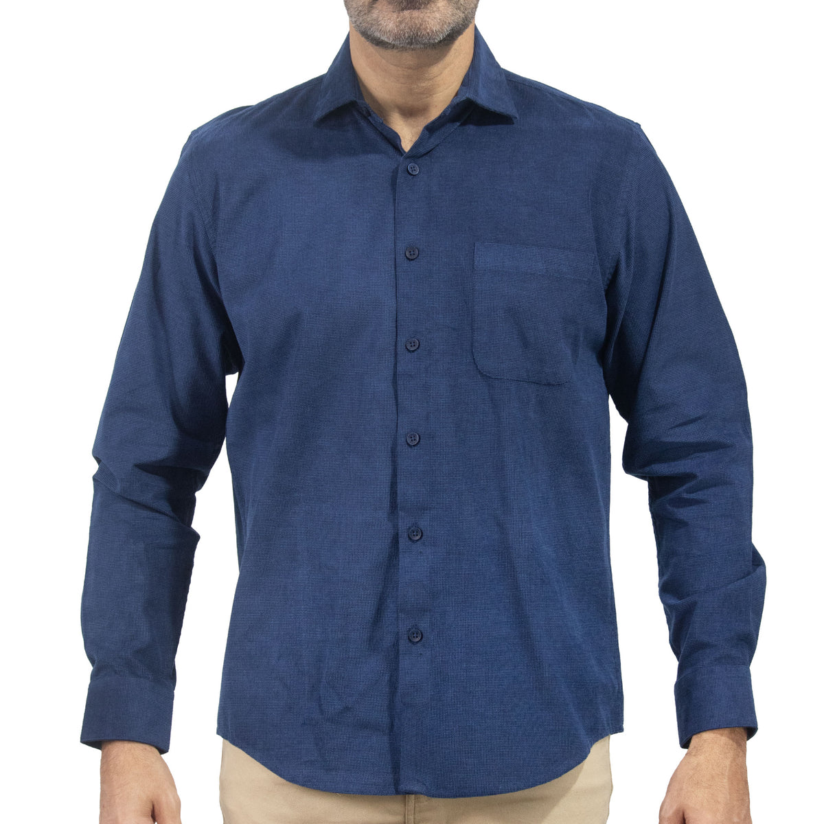 Camisa de Pana Lisa Azul Manga Larga 100% Algodón 2510230