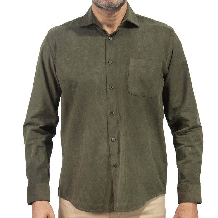 Camisa de Pana Lisa Verde Manga Larga 100% Algodón 2510231