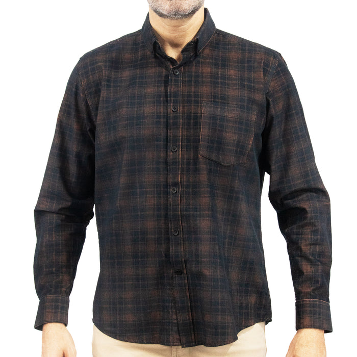 Camisa de Pana con Cuadros Café Manga Larga 100% Algodón 2510233