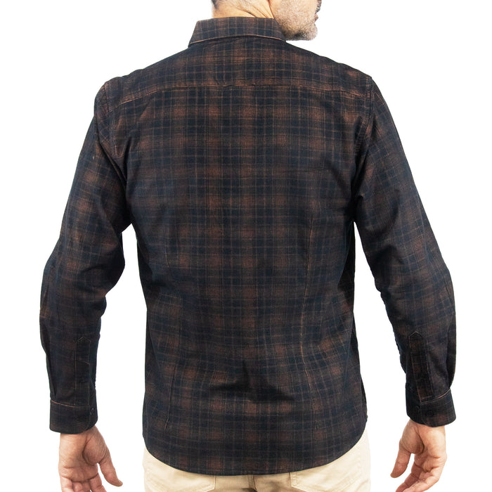 Camisa de Pana con Cuadros Café Manga Larga 100% Algodón 2510233