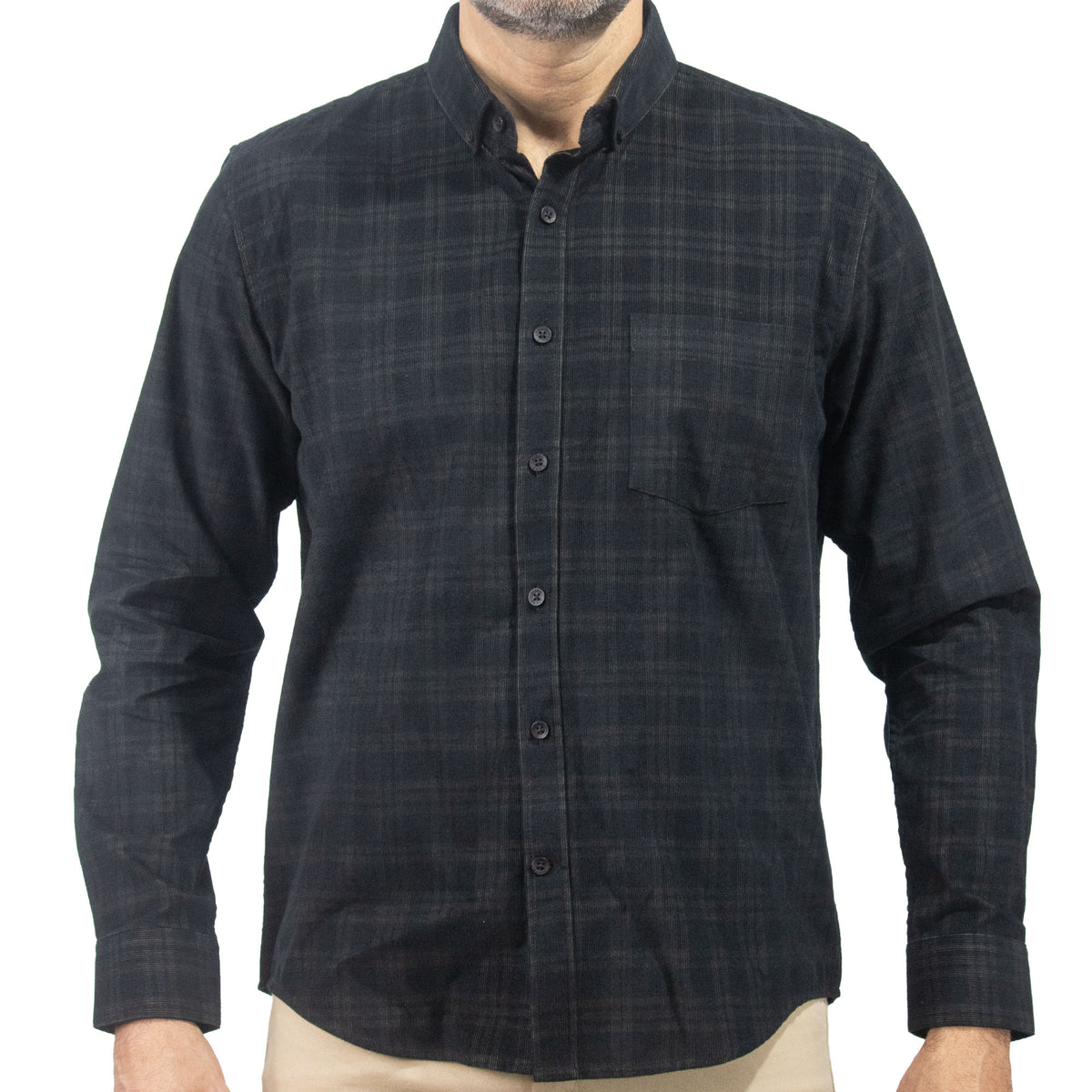 Camisa de Pana Cuadros Gris Manga Larga 100% Algodón 2510234