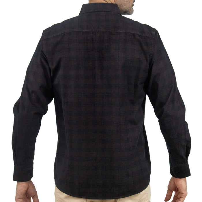 Camisa de Pana con Cuadros Negra Manga Larga 100% Algodón 2510236