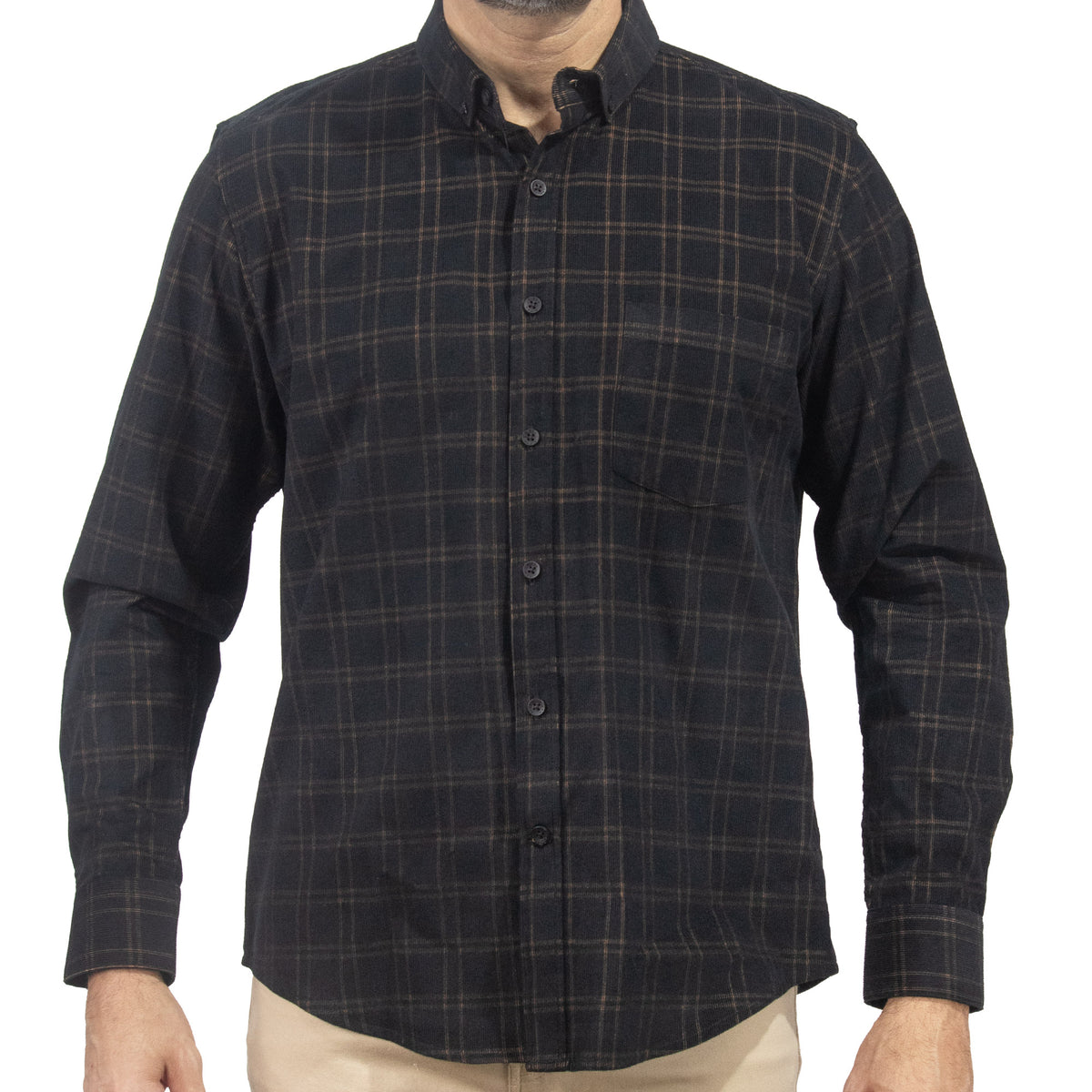 Camisa de Pana Cuadros Negra Manga Larga 100% Algodón 2510238