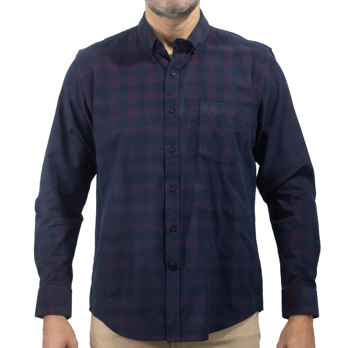 Camisa de Pana Cuadros Azul Manga Larga 100% Algodón 2510239