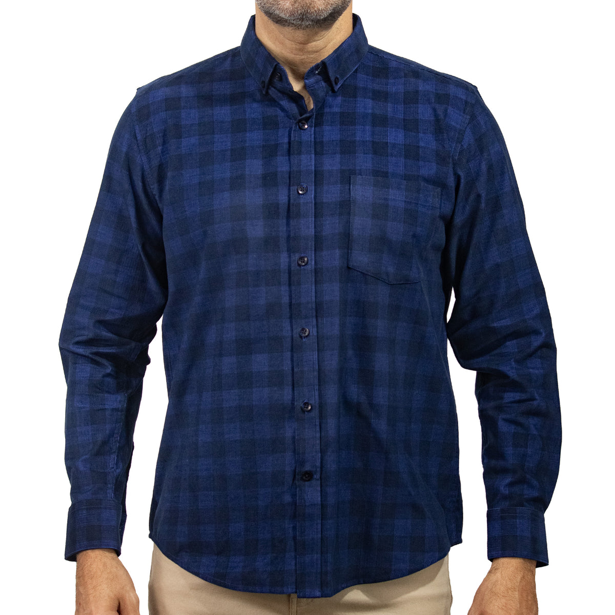 Camisa de Pana Cuadros Azul Manga Larga 100% Algodón 2510240