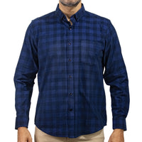 Camisa de Pana Cuadros Azul Manga Larga 100% Algodón 2510240
