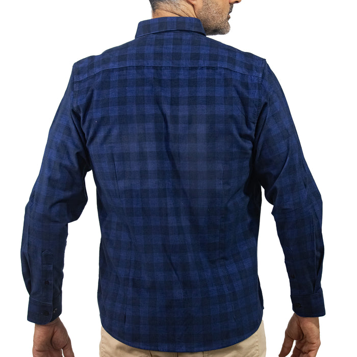 Camisa de Pana Cuadros Azul Manga Larga 100% Algodón 2510240