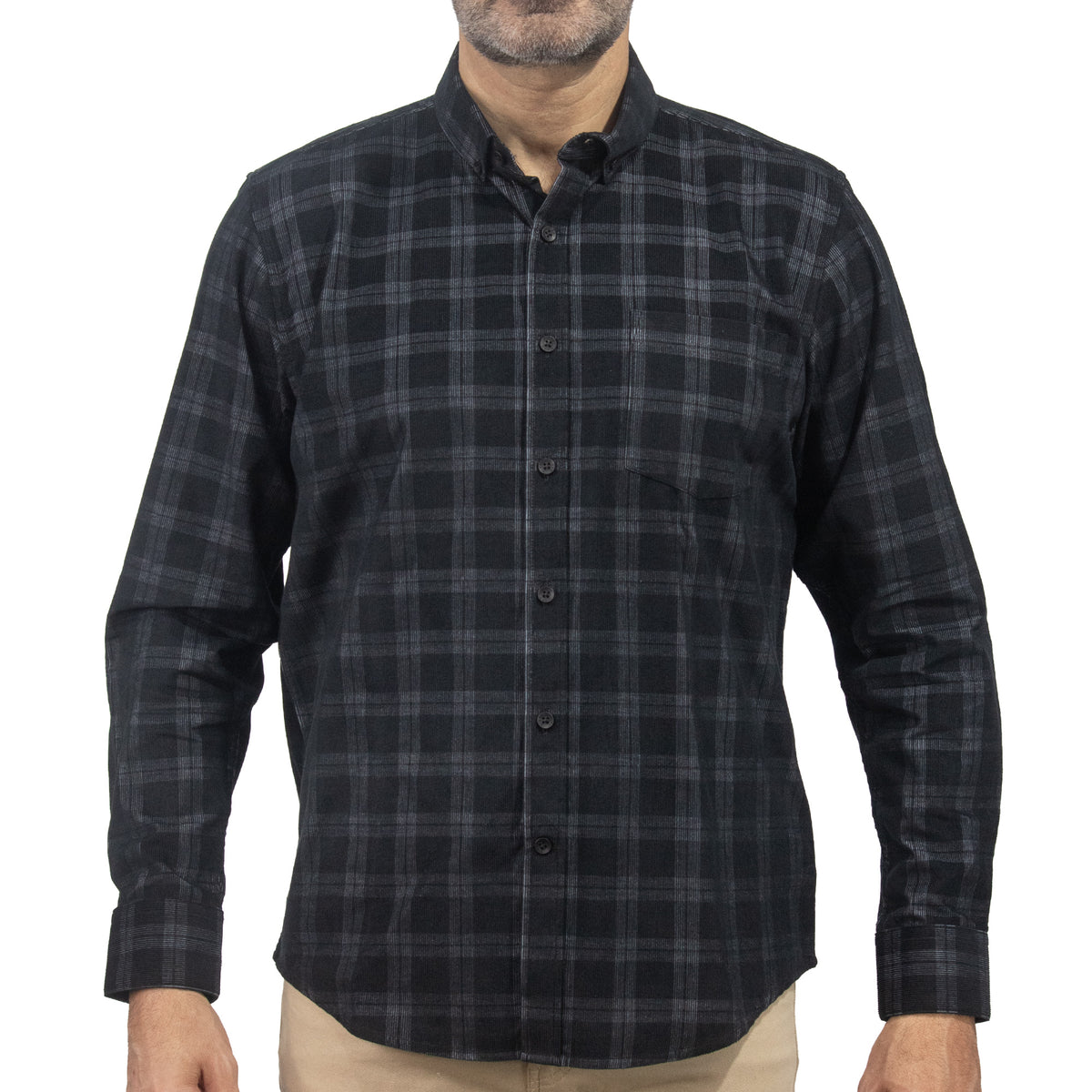 Camisa de Pana Cuadros Negra Manga Larga 100% Algodón 2510241